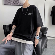 短袖T恤男新款夏宽松港风新款半袖ins简约五分袖体恤衫T595-P18，男装T恤，星座512-2