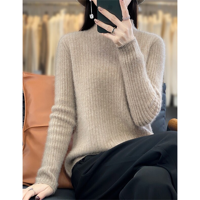 半高领秋冬装新款韩版修身显瘦长袖纯色羊毛衫,女装羊毛衫,绒汀羊绒