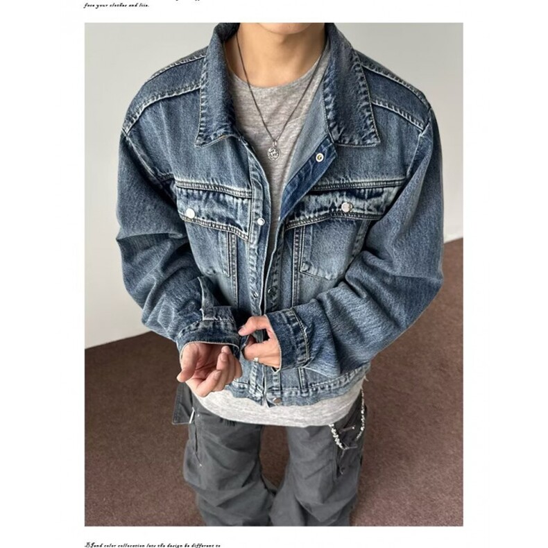 春秋韩版复古高街小众设计感牛仔夹克男士做旧宽松外套LK177-p71,男装工装外套,星座1008