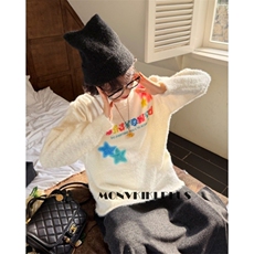 慵懒风涂鸦星星毛衣女秋冬季学院软糯小个子水貂绒上衣M1105，男装针织衫/毛衣，星座1116A（原606A-3）