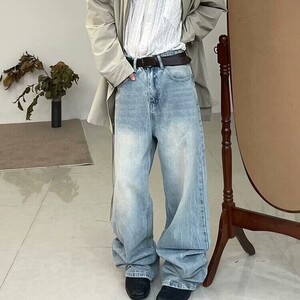 牛仔裤夏季美式复古潮牌破洞直筒裤水洗宽松阔腿休闲长裤nkk07P45图片