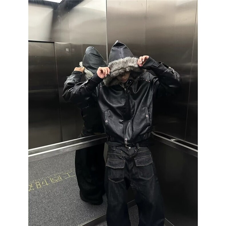 现货潮连帽仿兔毛座山雕皮棉服cleanfit短宽棉衣MY284/P150,男装棉衣,星座205-3