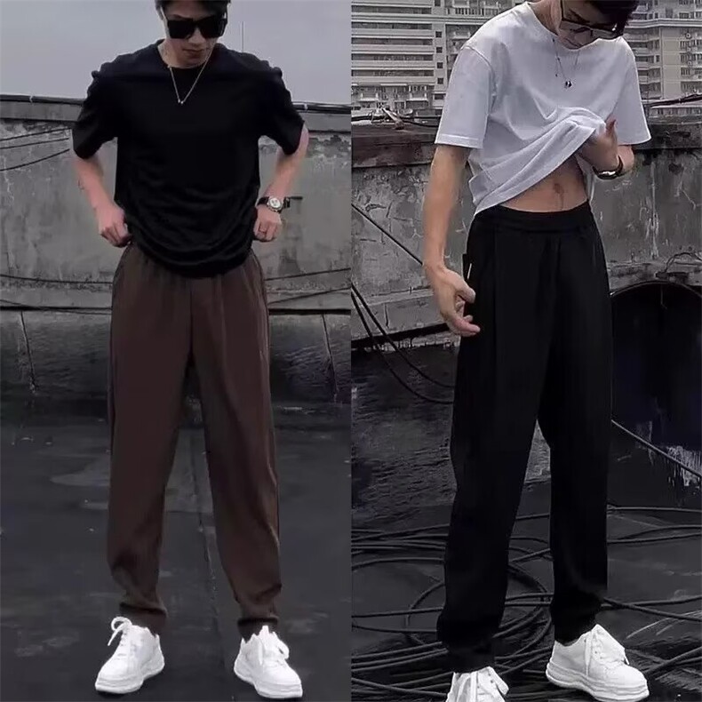 夏季薄款高街长裤男士休闲西裤宽松显瘦潮流百搭垂感抗皱直筒裤子，男装西裤，星座506A