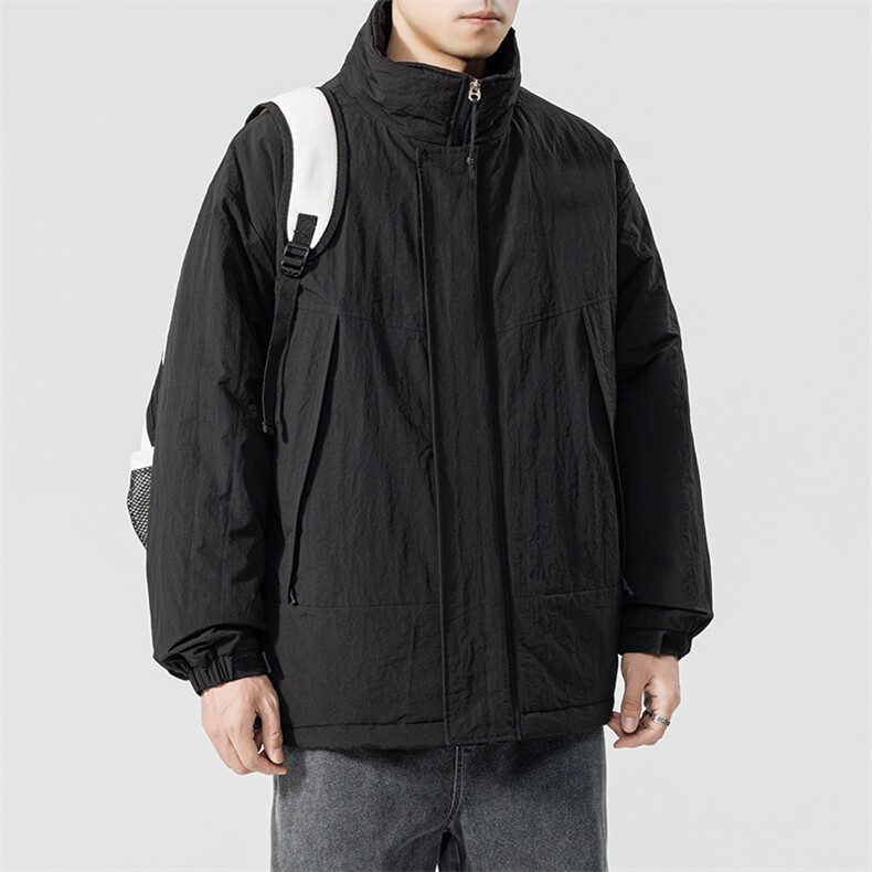 冬季潮牌日系纯色简约加绒加厚保暖防寒休闲棉服外套MY9079-P100,男装棉衣,电商A128