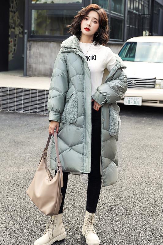 2020冬季新款韩版大码女装中长款加厚羽绒服兔毛拼接保暖时尚潮,女装羽绒服,笃写