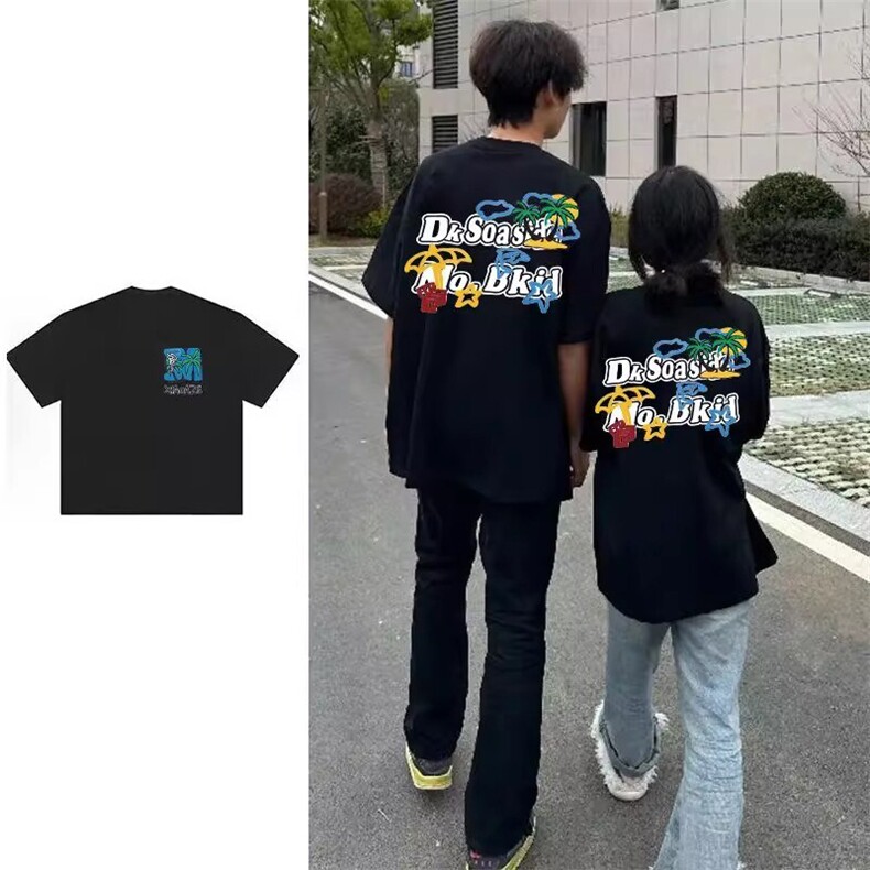 万针全刺绣工艺抖音得物高品质260克重磅纯棉双纱美式高街短袖T恤,男装T恤,电商A486-1