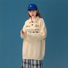 中性风秋/冬新款时尚印花百搭保暖纽扣翻领情侣毛衣M3002P75控98，男装针织衫/毛衣，A247A