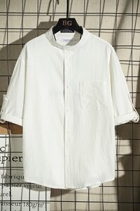 CS06-P28 日系中国风夏装立领男大码亚麻衬衫男士宽松七分袖衬衣图片