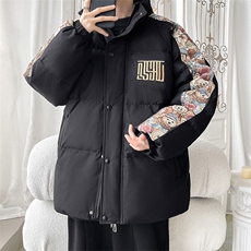 特批70冬季小熊刺绣印花宽松加厚连帽保暖校园情侣外套MY0069，男装棉衣，电商A128