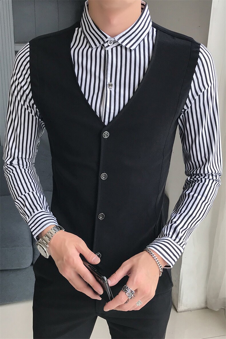 B216CS43常规P55加绒P652025秋装新款男假两件衬衫条纹衬衣,男装衬衫,电商B216（原B302）