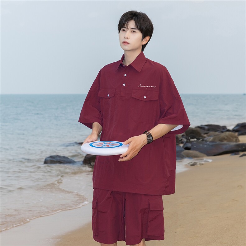 港风24夏款工装大口袋字母小印花翻领套装TPTZ1401P60控99,男装休闲套装,电商A268A