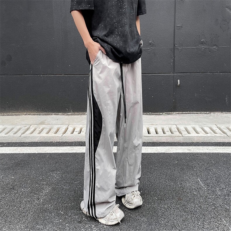 黑色冲锋裤男款美式hiphop裤子直筒夏季薄款户外登山休闲阔腿长裤,男装休闲裤,星座505-2（原电商A260-1)