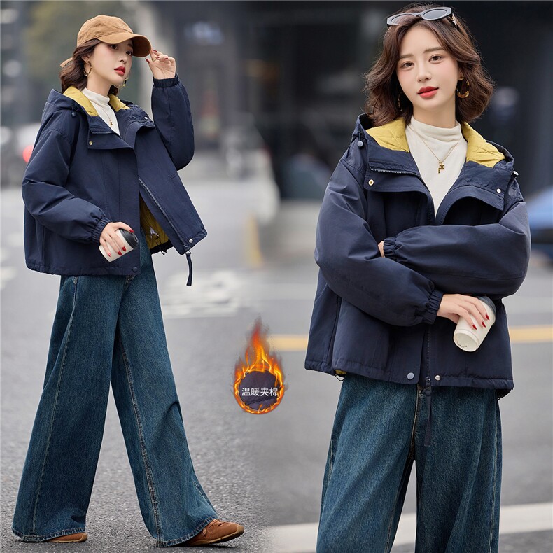 独特漂亮连帽冲锋衣夹棉厚外套女2025新款巨好看短款二棉衣棒球服,女装棉衣/棉服,梦懿尔