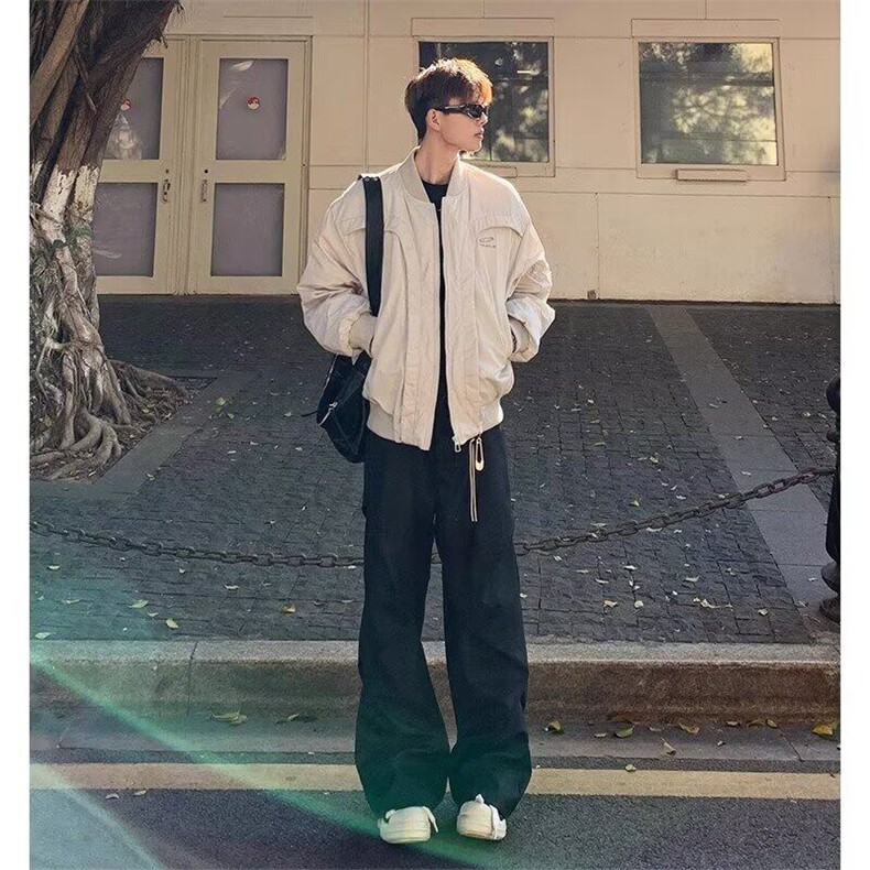 日系春秋季解构弧形设计小众飞行员夹克男女情侣机车夹克棒球服,男装夹克,星座506A