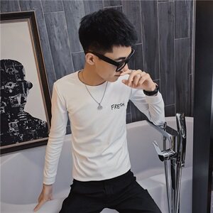 3秋季长袖修身T恤印花社会精神小伙韩版潮男打底衫C301B-CT13图片