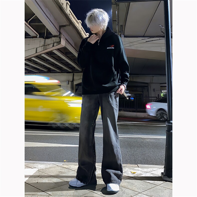 B221美式ins高街暗黑小众个性拼接直筒牛仔裤LK23141-P65控88,男装牛仔裤,电商B221