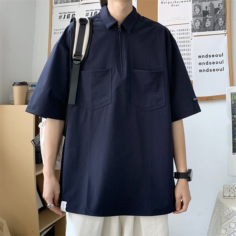 夏季翻领Polo衫男ins衬衫短袖日系宽松工装半袖衬衣CS0613-P35,男装衬衫,星座308B-1