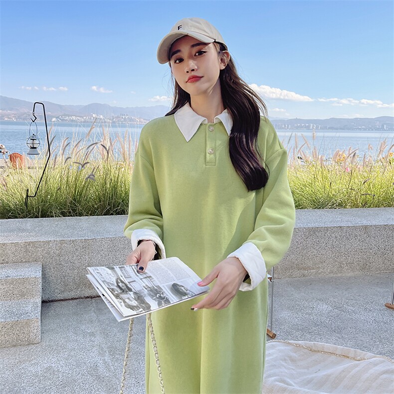 紫色时尚减龄宽松卫衣连衣裙女2023年春季新款韩版慵懒风百搭长裙,女装连衣裙,2C088