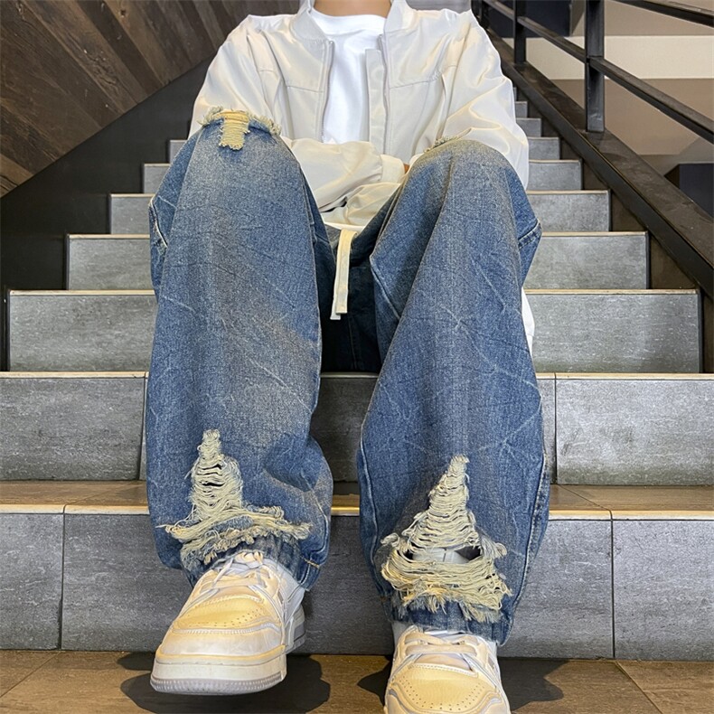 816时尚新款休闲牛仔裤港风美式宽松直筒特批40,男装牛仔裤,星座215-2（原311A-2）