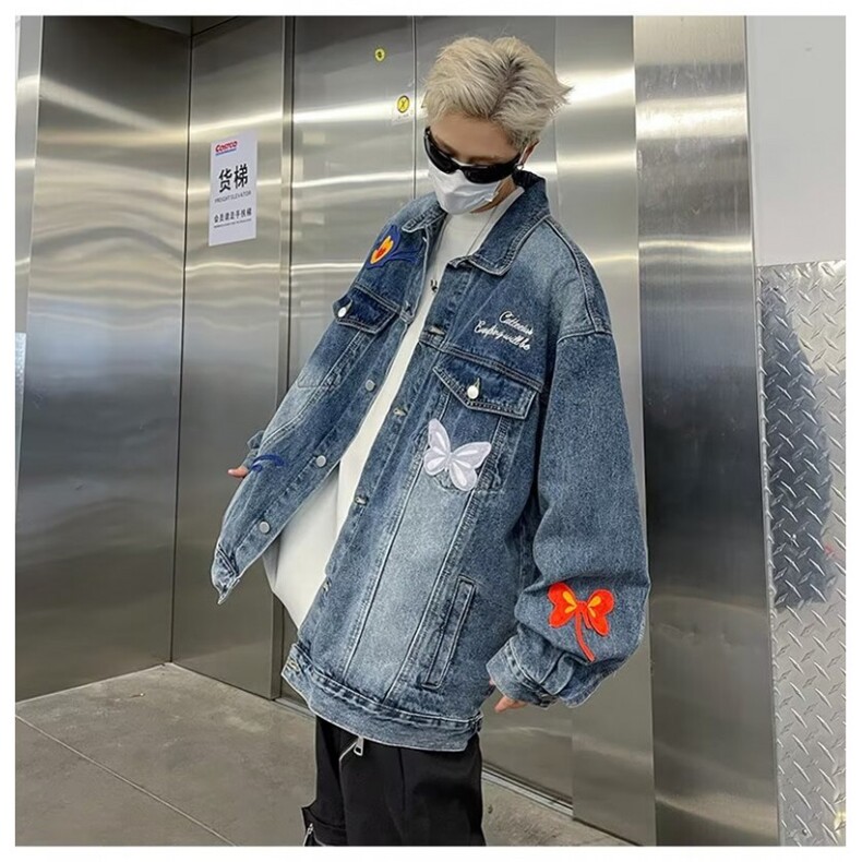 重工蝴蝶刺绣水洗牛仔衣男女春秋新款韩版高级休闲复古外套,男装工装外套,星座1013
