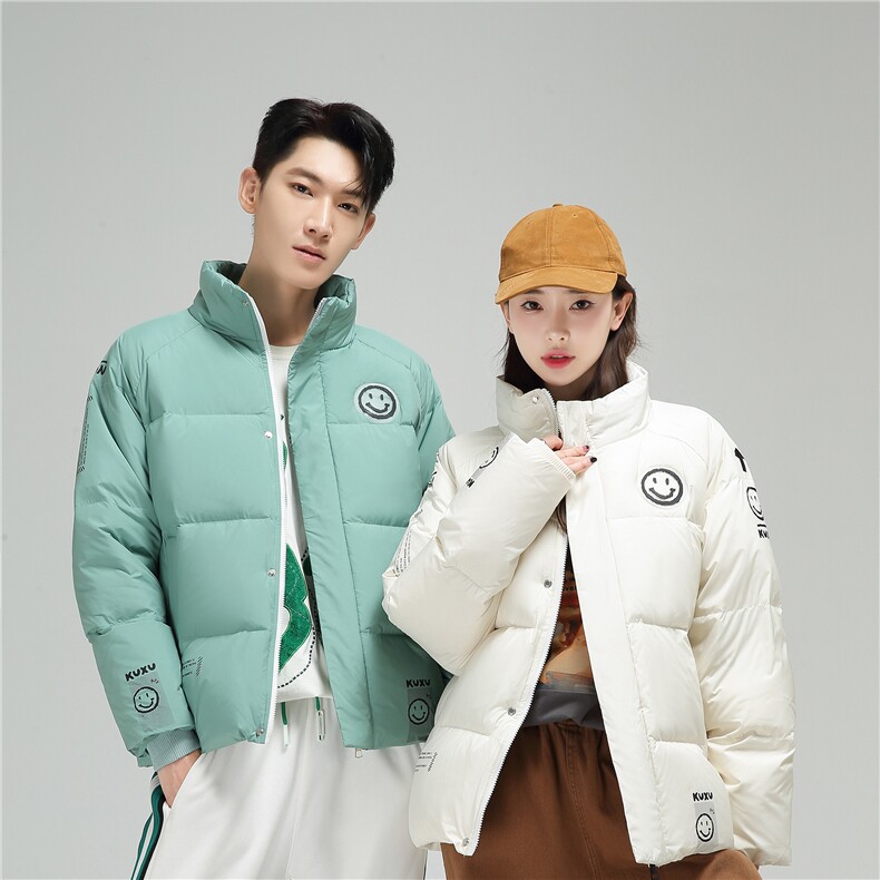 经典笑脸杠连帽短款时尚韩版白鸭绒羽绒服外穿学生情侣班服,男装羽绒服,星座301D-5(原星座1415）