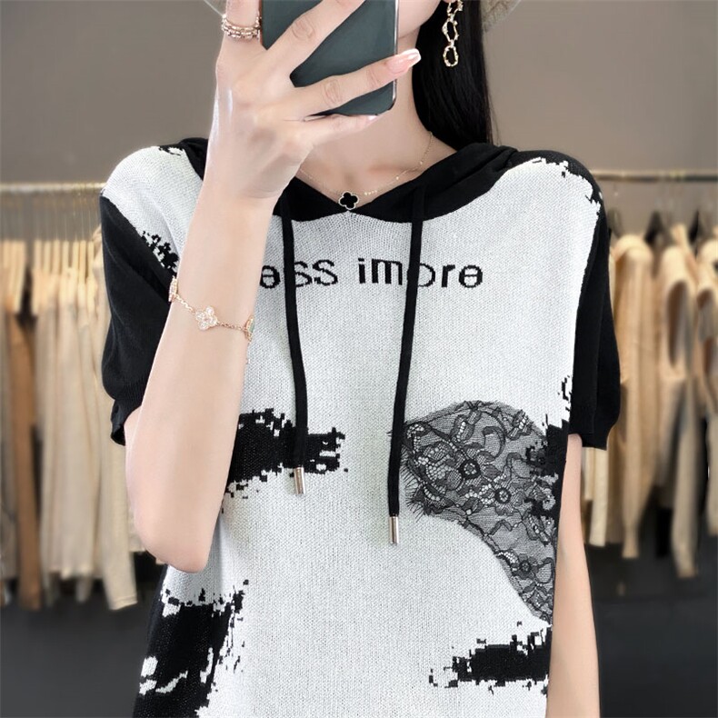 新款女装冰丝针织衫水墨画图案时尚百搭舒适透气显瘦修身,针织衫/毛衣,萱芳婷羊绒