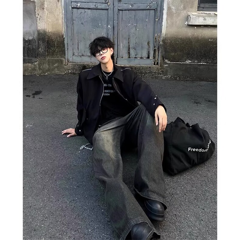 wassuphappy美式垫肩夹克男款秋冬季潮牌小众翻领高级感休闲外套,男装夹克,星座1210-1