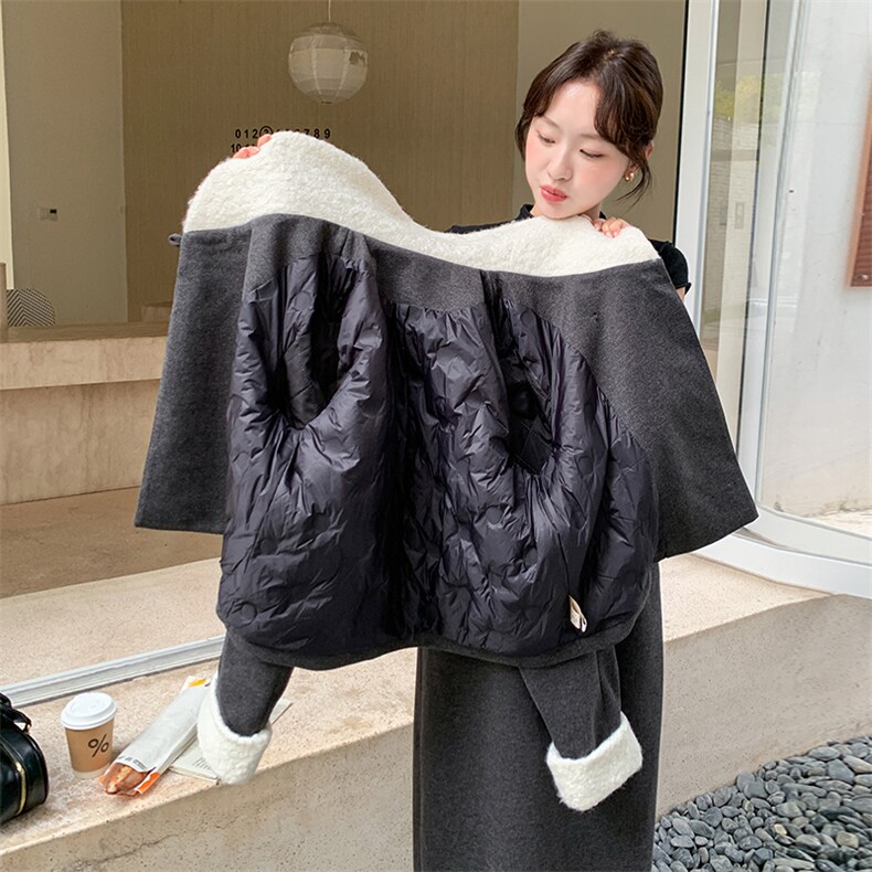 法式风拼接毛领羽绒内胆半裙套装F697-P215-K328,女装套装/套裙,2C255