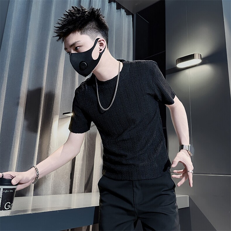 男士短袖恤暗条纹修身时尚薄款半袖社会小伙301C-DT102-P48控68,男装T恤,星座301C（原B323）