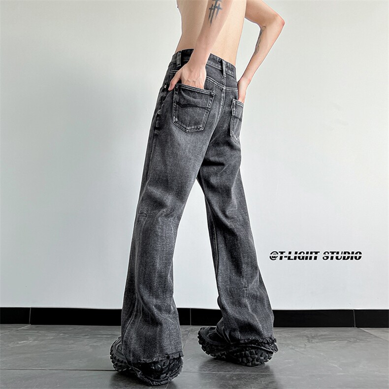 B221美式ins高街暗黑重工艺宽松微喇牛仔裤LK23128-P60控78,男装牛仔裤,电商B221