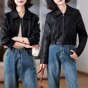 皮夹克短款外套女小个子春秋2024年新款高级感气质女装休闲PU皮衣图片