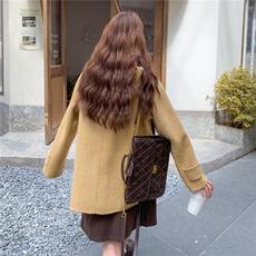 奶黄色学院风牛角扣双面呢羊毛大衣女2025新款韩系小个子爆款外套，女装毛呢外套，2C209