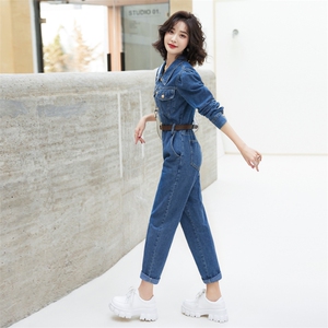 牛仔高腰连体女2026春秋新款休闲时尚减龄洋气工装连衣长裤图片