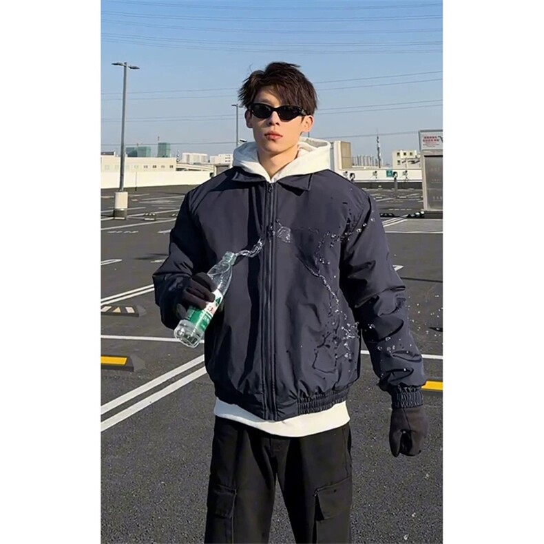 网图有货无拉链纯色版棉衣美式飞行夹克防水翻领棉服男A205-P75,男装夹克,星座1505