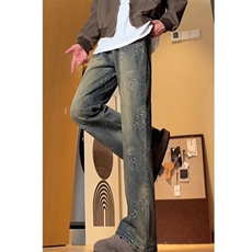 现货!港风新款2025潮流百搭直筒宽松大码牛仔裤松紧腰NZ6159-P40，男装牛仔裤，星座1103-2