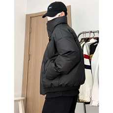cleanfit短款PU皮立领面包棉服潮牌外套袄NL02纯色P70刺绣P80，男装棉衣，电商D256-1(原A064-1)