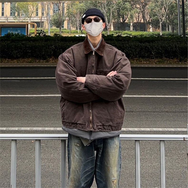 美式复古底特律工装夹克男春秋季潮牌水洗做旧翻领宽松棒球服外套,男装夹克,星座1210-1