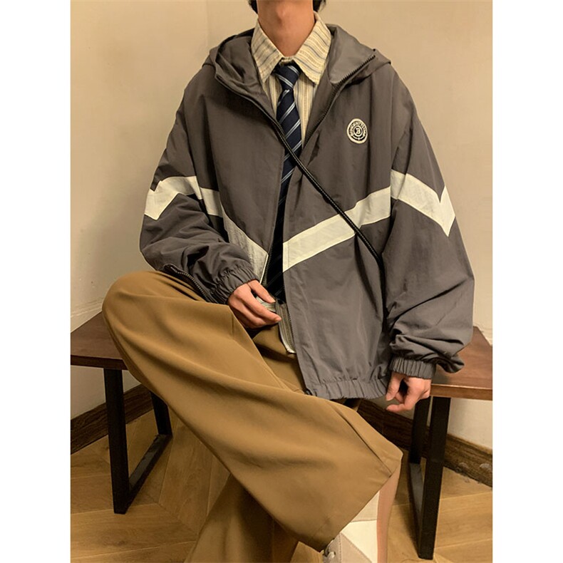 现货 时尚学院风防风防水拼接撞色情侣外套XZ301A WT102 P78图片