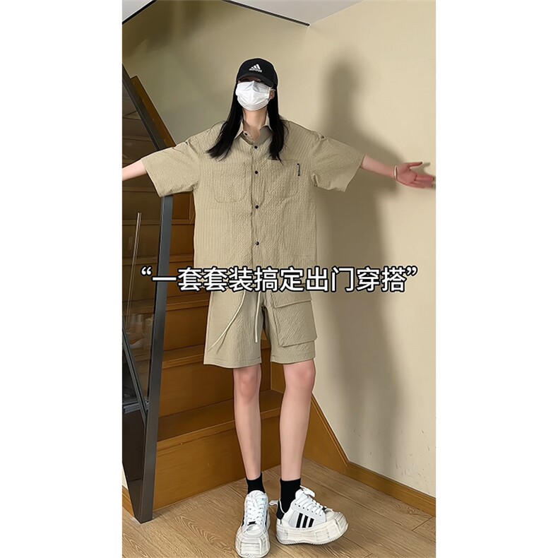 夏季工装衬衫套装情侣短袖短裤两件套TZ455P65,男装休闲套装,电商A309