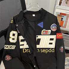 春款男夹克棒球立领勋章字母刺绣单排扣涂鸦外套JK40P65，男装夹克，星座1013-1