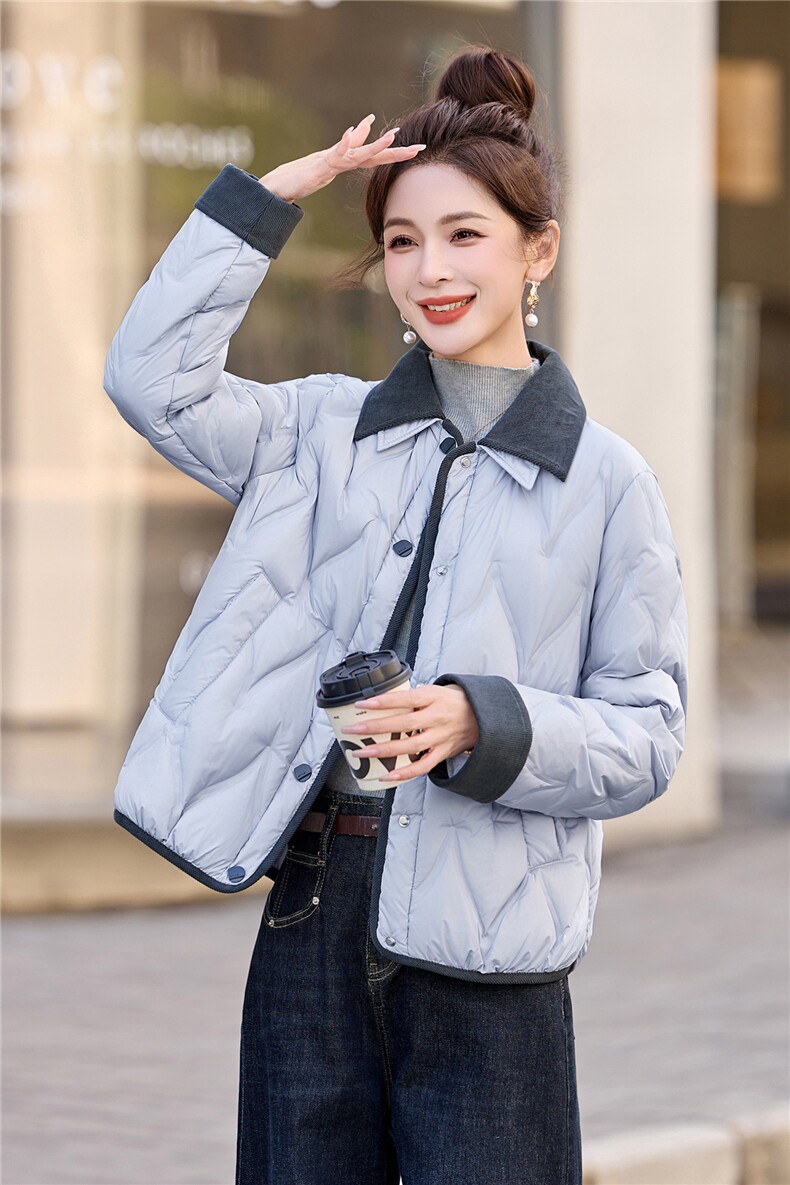 现货！短款羽绒服女灯芯绒翻领时尚巴恩风小个子加厚保暖上衣外套,女装羽绒服,沐七七