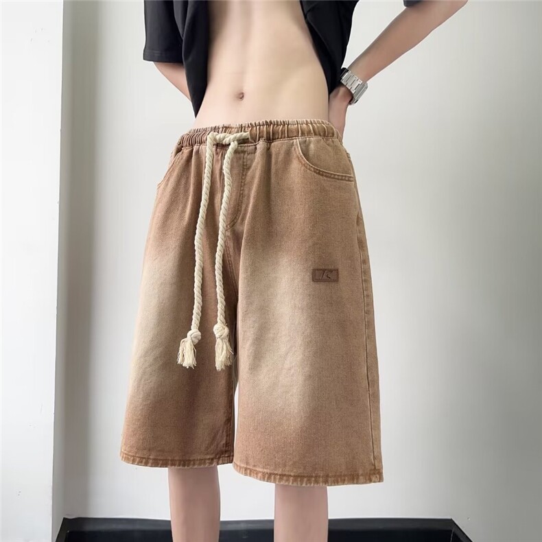 夏季高质量牛仔短裤麻绳腰带弹力腰DK9923p40,男装牛仔裤,星座1013