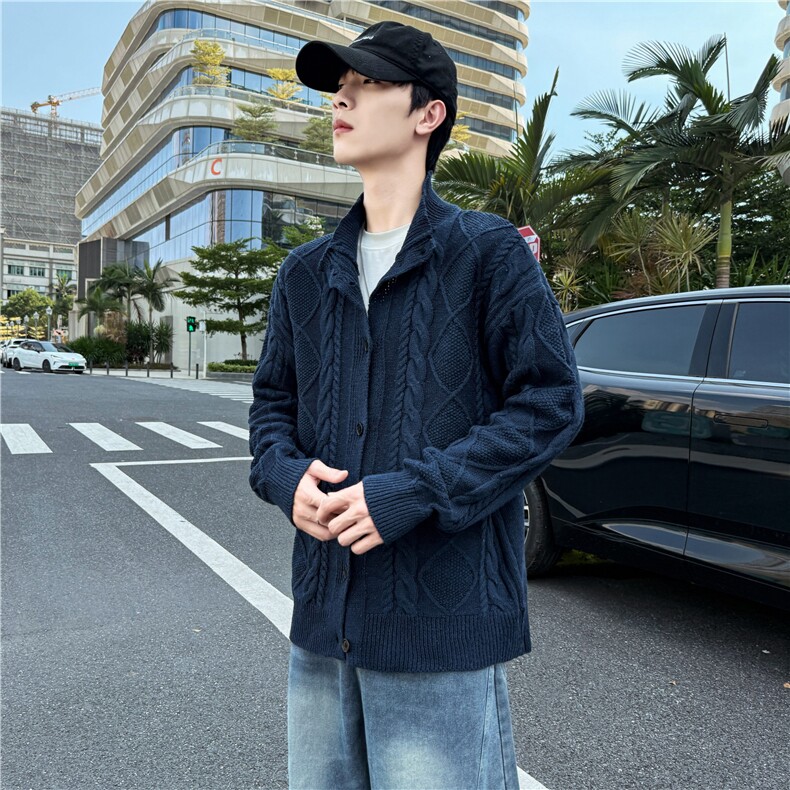 春秋冬新款高级感针织开衫潮流男士立领休闲毛衣,男装针织衫/毛衣,四季星座505