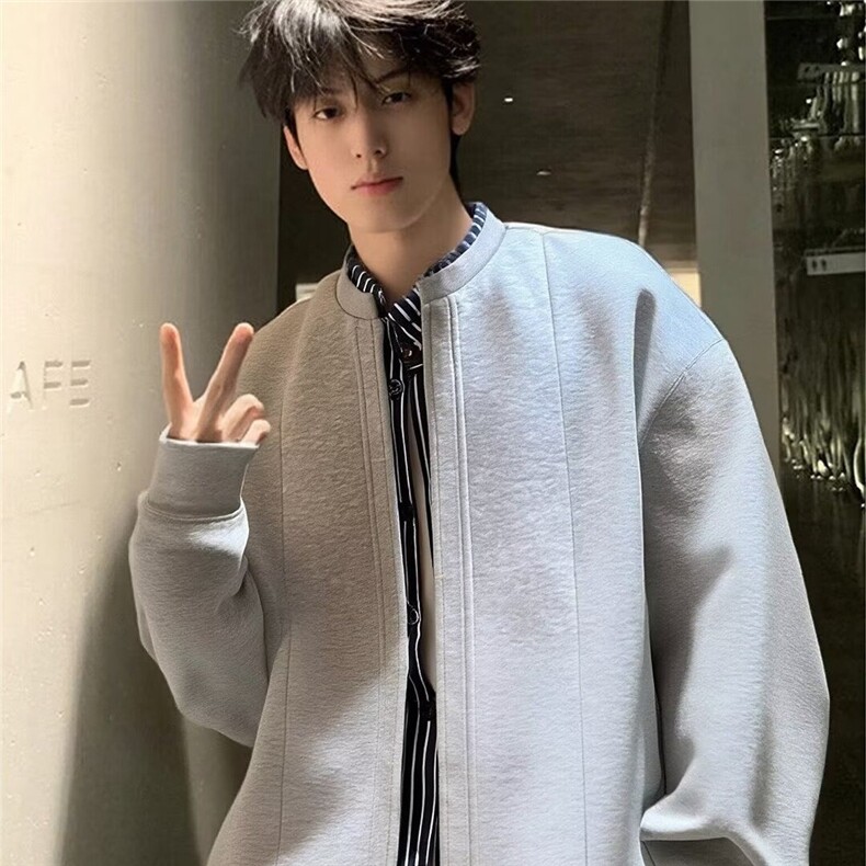 春款男女假两件夹克条纹上衣立领开衫卫衣休闲外套WY58P60,男装夹克,星座1013-1