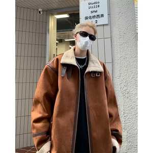 秋冬季高街潮牌ins羊羔毛加厚棉服麂皮绒工装棉衣男款 W8021-P92图片
