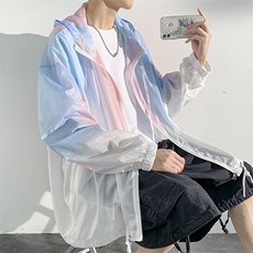 特批50无差价2024夏季户外连帽冰丝扎染渐变情侣轻薄防晒衣J25615，男装防晒衣，电商A001-1