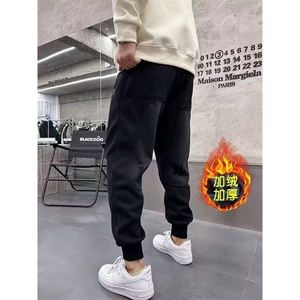 1560/QC430/P48加绒休闲裤男流行黑色束脚水洗渐变字母印花卫裤图片