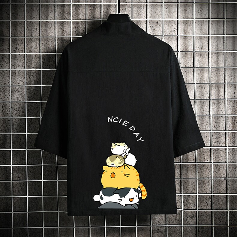 HF59090-P40风汉服男开衫外套七分袖道袍 网格挂拍图片