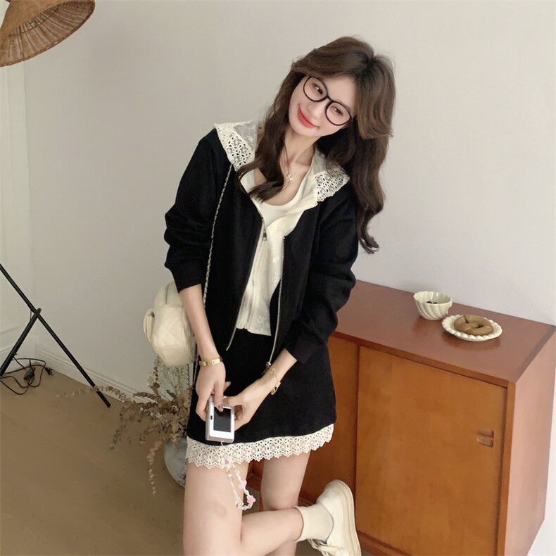 【新款】法式复古蕾丝拼接黑色套装裙088-9835P195K318,女装套装/套裙,2C088