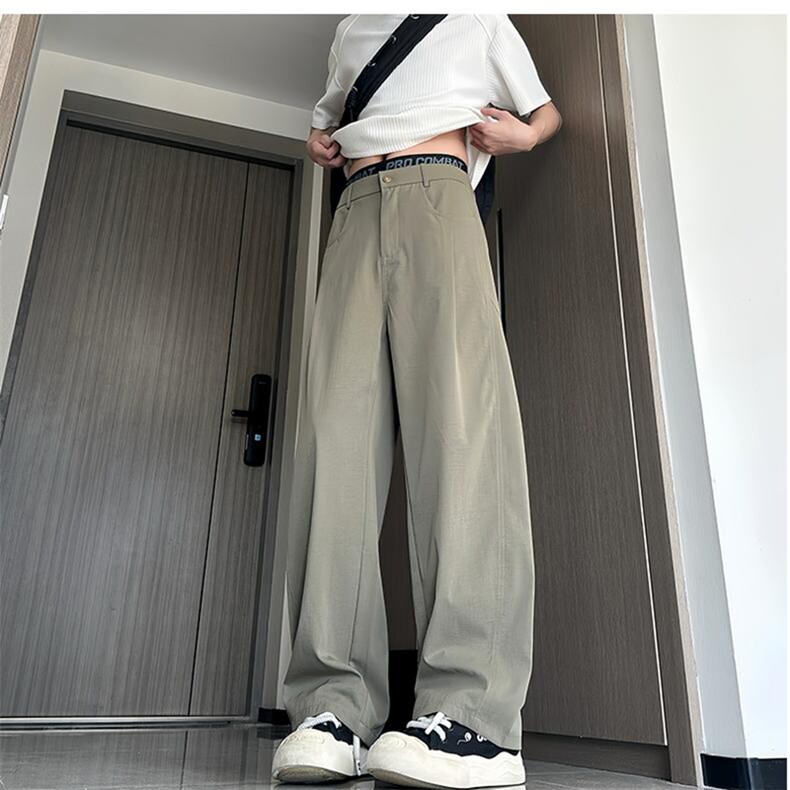 春夏美式高街褶皱休闲裤男女西裤直筒垂感裤子潮牌百搭阔腿长裤子,男装西裤,电商A486